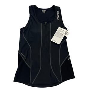2XU Women's LG Tri Singlet Black Compression 1/2 Zip Athletic Tank Top NWT